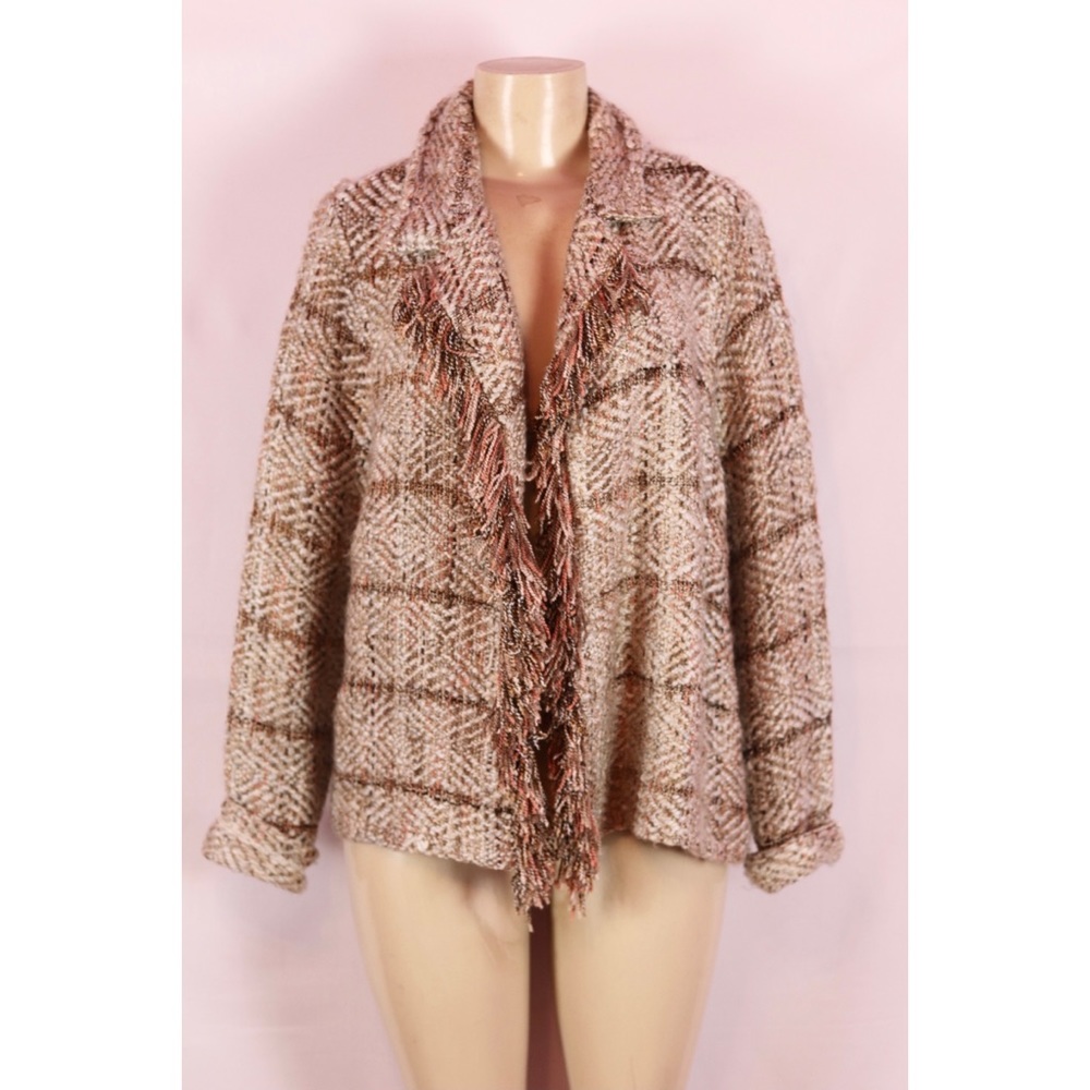 Chicos Beige Multi Color Open Front Cardigan Med - image 1